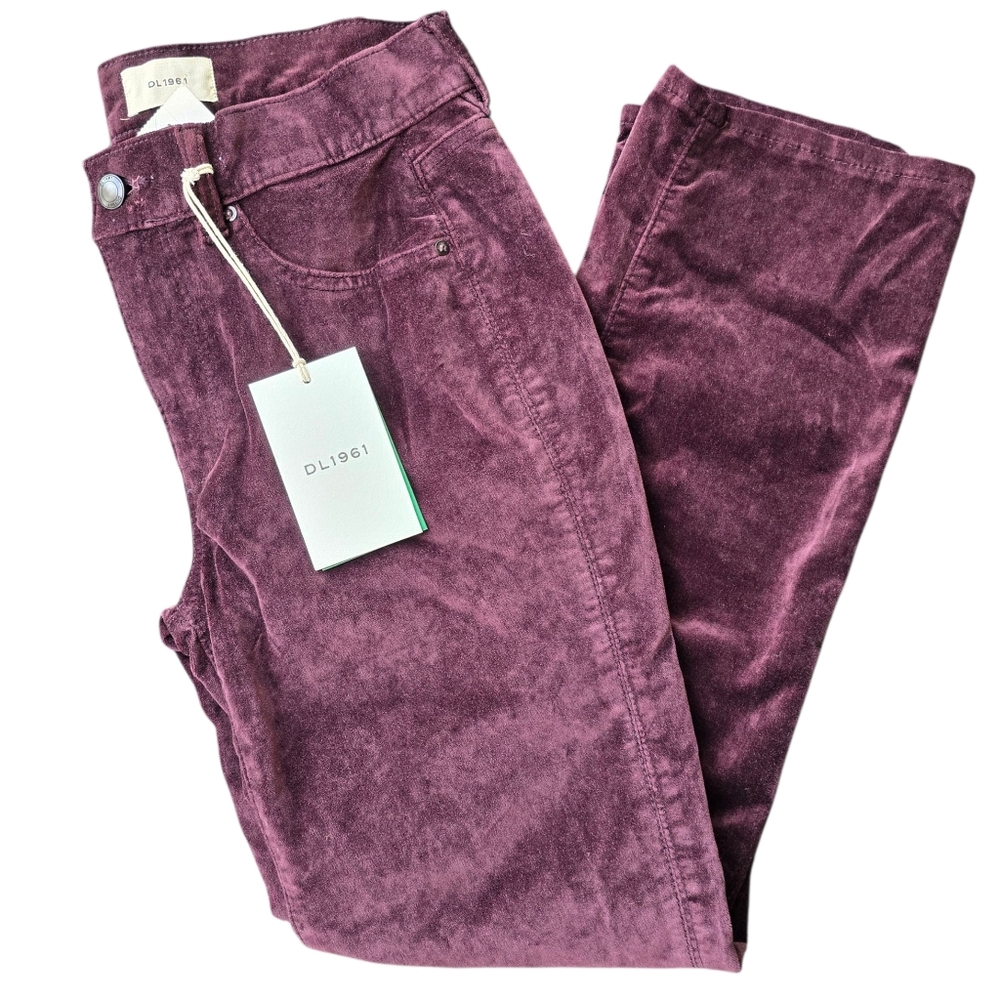 DL1961 Mulberry Mara Straight Instasculpt Mid Rise Velvet Pants Size 26 NWT